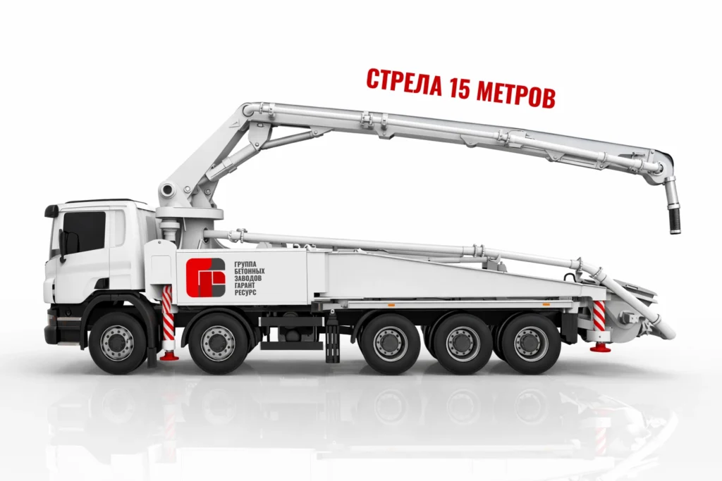 Автобетононасос со стрелой 15 м для подачи бетона на объекте в Щёлкове