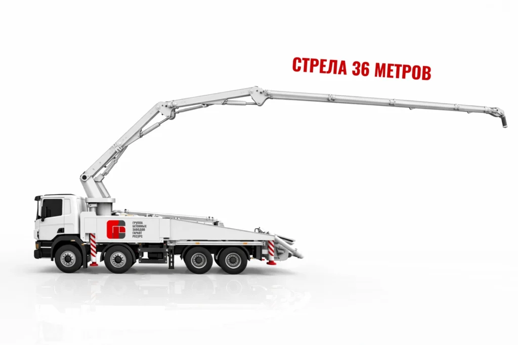 Автобетононасос со стрелой 36 м для подачи бетона на монолитные работы в Щёлкове