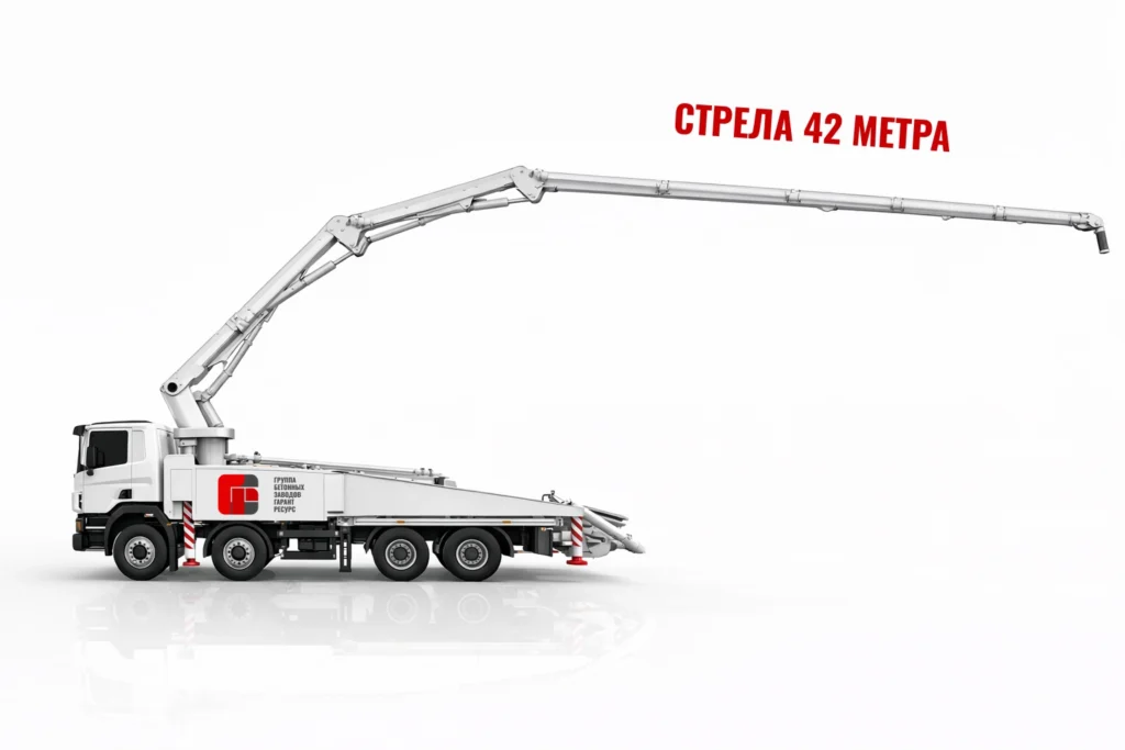 Автобетононасос со стрелой 42 м для подачи бетона на высоту в Щёлкове